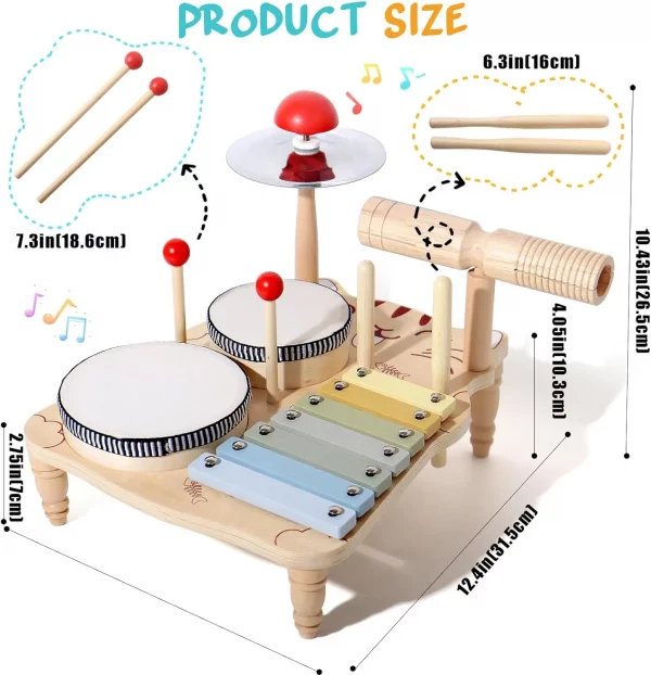 Wooden Xylophone Drum Set For Toddlers - Image 4