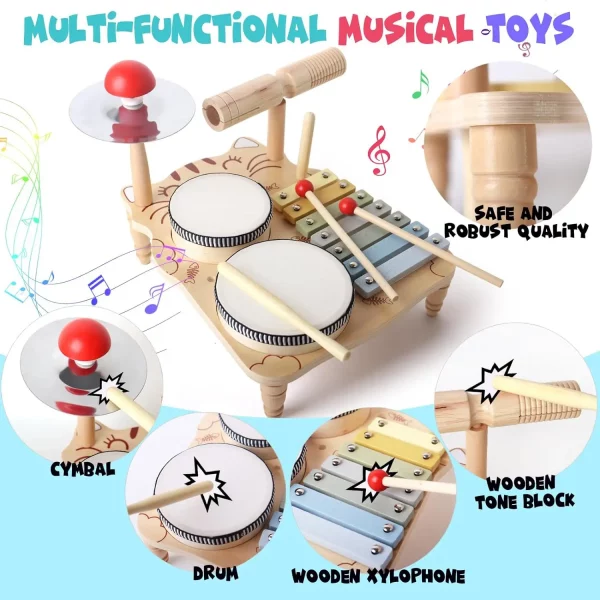 Wooden Xylophone Drum Set For Toddlers - Image 3