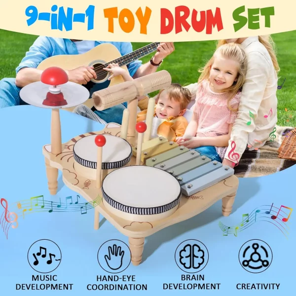 Wooden Xylophone Drum Set For Toddlers - Image 2