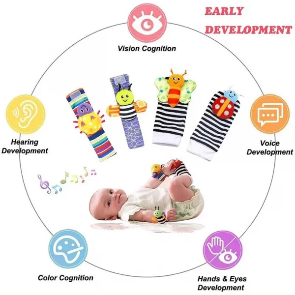 0~24 Months Baby Rattles Soft Plush Toys Foot Wrist Rattle Set Cartoon Newborn Development Educational Toys For Children - Image 4
