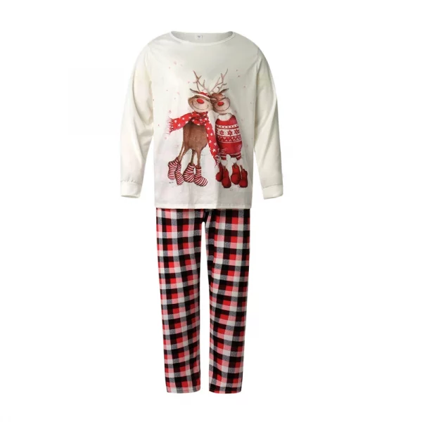 Dog Family Christmas Matching Pajamas Set Cartoon Elk Print Long Sleeve Tshirt Top and Plaid Pants Parent Child Clothes - Image 4