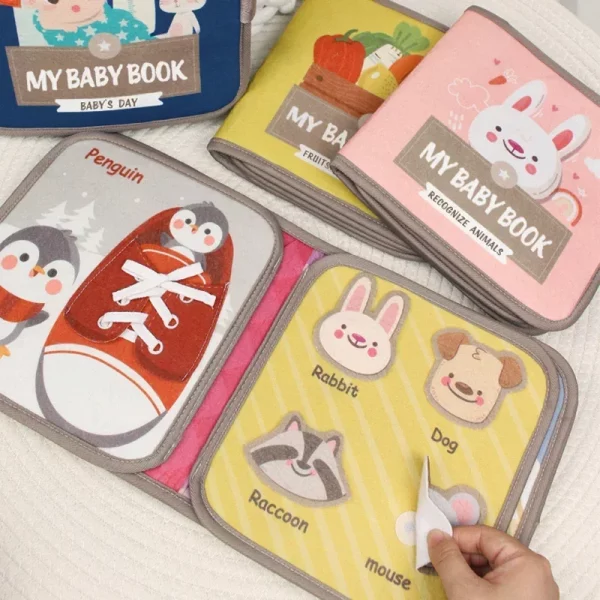 Baby Montessori Busy Book Early Education Cloth Books Puzzle Toy Animal Cognitive Fabric Book Repeated Paste Book & Sensory Toys - Image 3