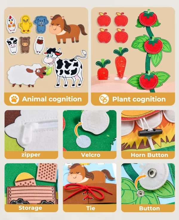 Busy Board Montessori Toys For Toddlers Farm Animal Story Busy Book Sensory Toy Preschool Learning Fine Motor Travel Activities - Image 2