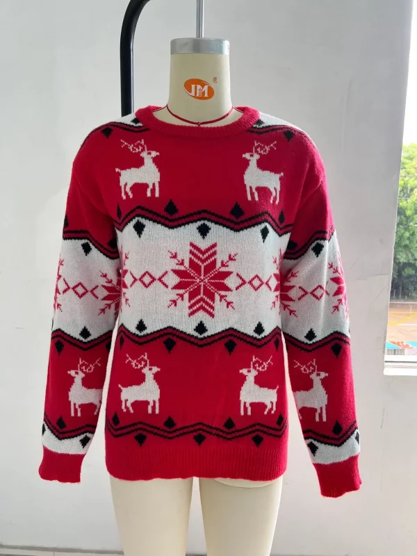 Mom and Daughter Matching Sweaters 2024 New Christmas Knitting Sweater Jacquard Print Pullover Tops Warm Thick Jumpers Xmas Look - Image 4