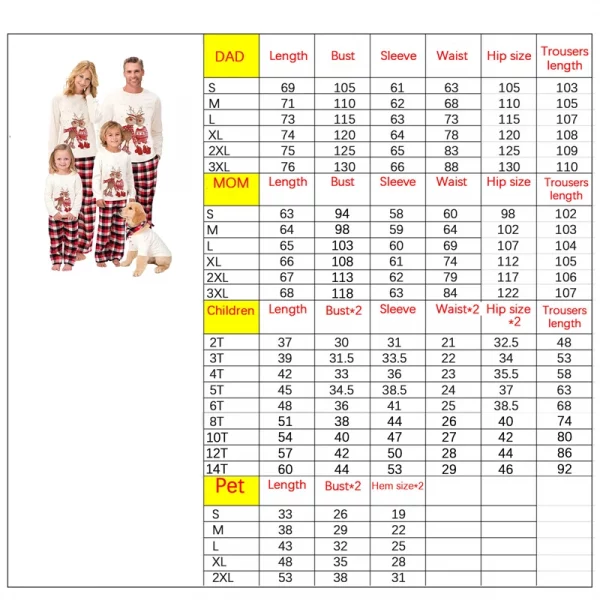 Dog Family Christmas Matching Pajamas Set Cartoon Elk Print Long Sleeve Tshirt Top and Plaid Pants Parent Child Clothes - Image 6