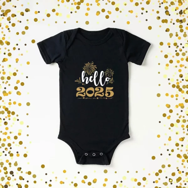 Hello 2025 Print Family Matching Clothes Happy New Year Dad Mom Kids Shirts Tee Baby Bodysuit Family Outfits Holiday Family Tops - Image 5