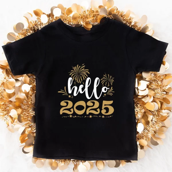 Hello 2025 Print Family Matching Clothes Happy New Year Dad Mom Kids Shirts Tee Baby Bodysuit Family Outfits Holiday Family Tops - Image 4