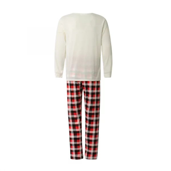 Dog Family Christmas Matching Pajamas Set Cartoon Elk Print Long Sleeve Tshirt Top and Plaid Pants Parent Child Clothes - Image 5