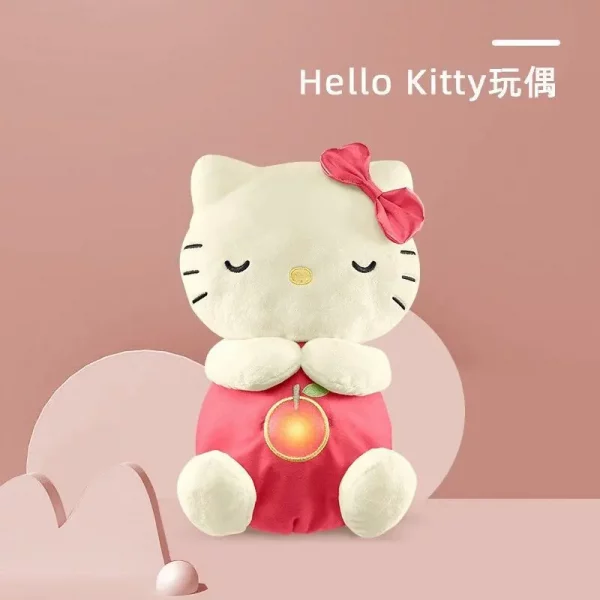 Sleeping Hello Kitty Baby Sleep Companion Sound Soothing Music Kawaii Plush Toy With Air Bag Breathing Light Doll Breathing Toy