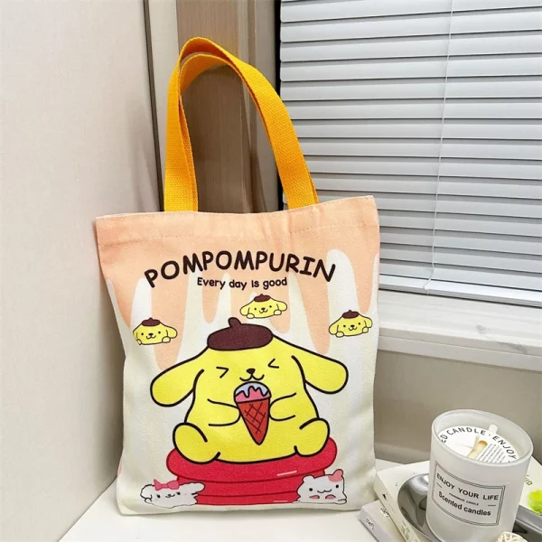 Kawaii Kuromi Cinnamoroll Hello Kitty Anime Canvas Bags Cute Cartoon Pompom Purin My Melody Canvas Tote Shoulder Bags For Girls - Image 6