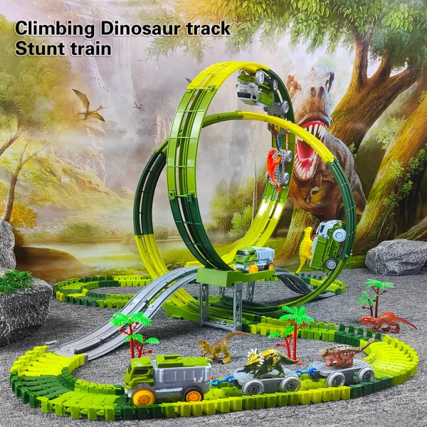 Magic Climbing Track train,Create A Dinosaur World Road Race Tracks, Flexible Track Playset for 3 4 5 6 Year Old Boys Girls Gift - Image 2