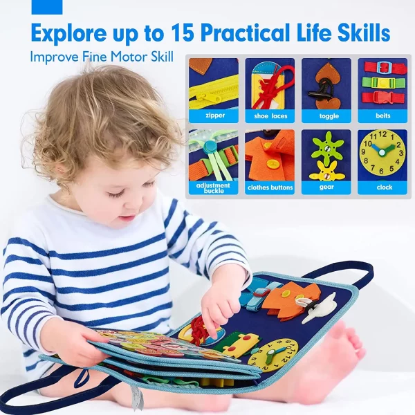 Toddlers Travel Busy Board for Boys Girls Montessori Toys for 2+ Year Old Preschool Learning Life Skill, Alphabet, Number, Shape - Image 2