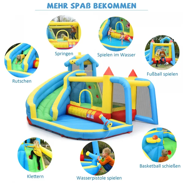 Children's trampoline, 5 in 1 inflatable trampoline, suitable for children 3-10 years old with slide plunge pool football net - Image 3