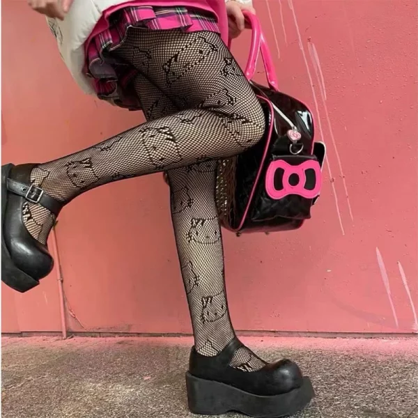 Cute Japanese Hello Kitty Fishing Net Socks Black Silk Stockings Women's Thin Spring and Autumn Anti-hook Silk Bottom Pantyhose - Image 5