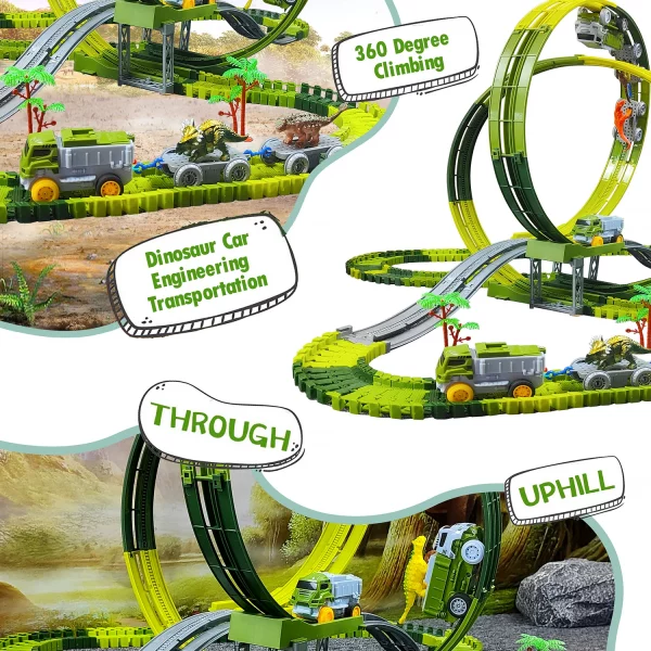 Magic Climbing Track train,Create A Dinosaur World Road Race Tracks, Flexible Track Playset for 3 4 5 6 Year Old Boys Girls Gift - Image 3