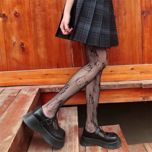 Cute Japanese Hello Kitty Fishing Net Socks Black Silk Stockings Women's Thin Spring and Autumn Anti-hook Silk Bottom Pantyhose - Image 6