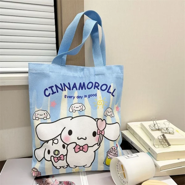 Kawaii Kuromi Cinnamoroll Hello Kitty Anime Canvas Bags Cute Cartoon Pompom Purin My Melody Canvas Tote Shoulder Bags For Girls - Image 3