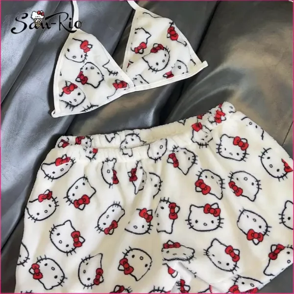 Sanrio Hello Kitty Women's Pajamas Set Sleepwear 2Pcs Short Tank Tops and Shorts Sexy Plush Homewear Women Pajamas Bra Sets - Image 2