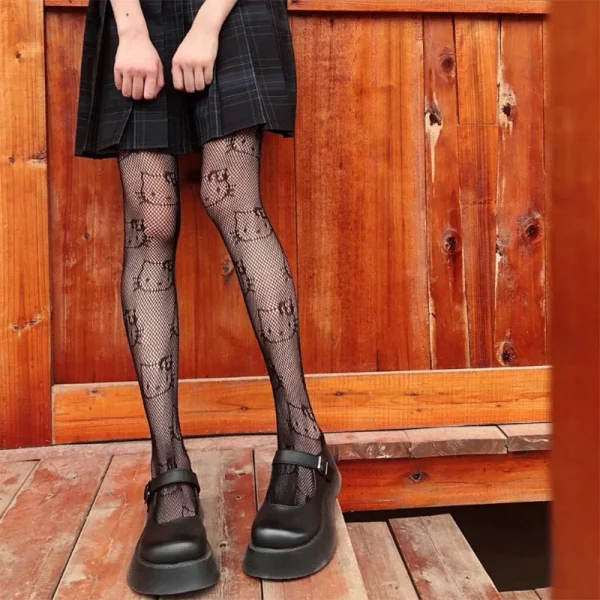 Cute Japanese Hello Kitty Fishing Net Socks Black Silk Stockings Women's Thin Spring and Autumn Anti-hook Silk Bottom Pantyhose - Image 4
