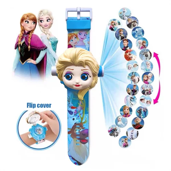 Disney Watch Frozen Anime Figure Elsa Princess Projection Watch Silicone Strap Cartoon Digital Toy Watch Gifts For Kids - Image 2
