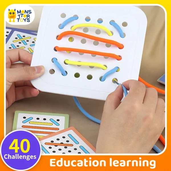 Montessori Shoelace Game Children Educational Toys Kids Life Skill Training Early Education Study Tie shoelace Color cognition